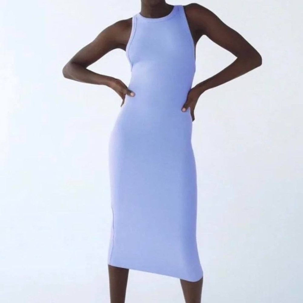 Zara dresses | Zara blue rubbed tank top Midi Dress | Size Small